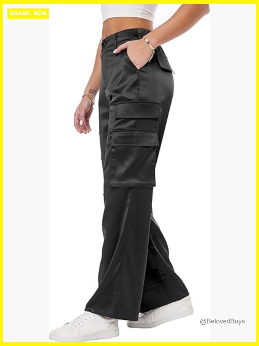 Wide Leg High Waist Y2K Cargo Pants Satin Silky Baggy Combat Trousers